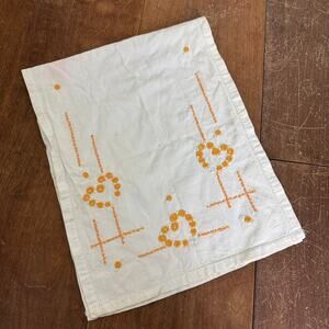 Vintage Hand-stitched Wash Stand Hand Towel Orange‎ Floral Heart Pattern